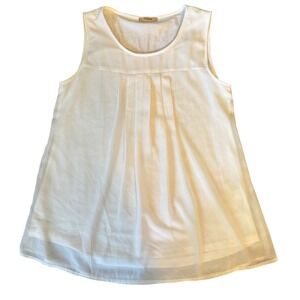Timeson Womens White Sleeveless Pleated Chiffon Blouse Top Size Large